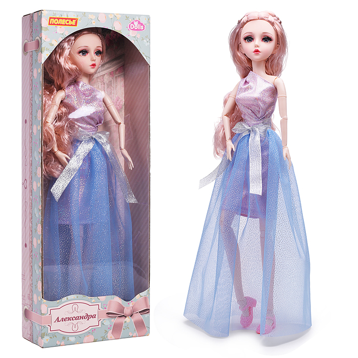 Кукла "Александра" (55 см) в платье с синей юбкой (в коробке)