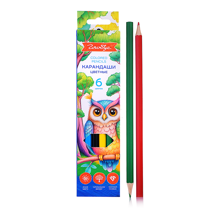 Карандаши цветные 6 цв. деревянные, европодвес 