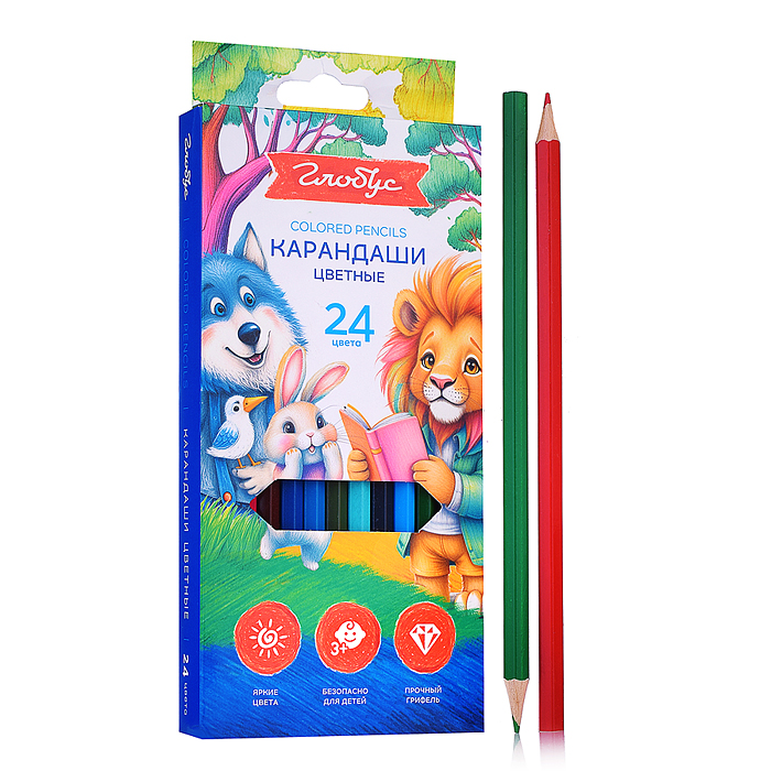 Карандаши цветные 24 цв. деревянные, европодвес 