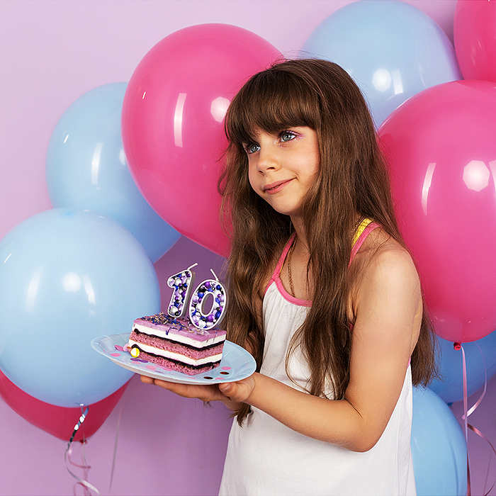 Свеча Цифра, 0 Пузырьки, на шпажке, Сиреневый, Металлик, 4*5,5 + 4 см, 1 шт. с держат.