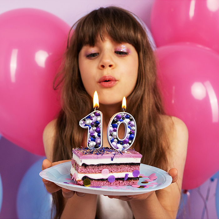 Свеча Цифра, 0 Пузырьки, на шпажке, Сиреневый, Металлик, 4*5,5 + 4 см, 1 шт. с держат.