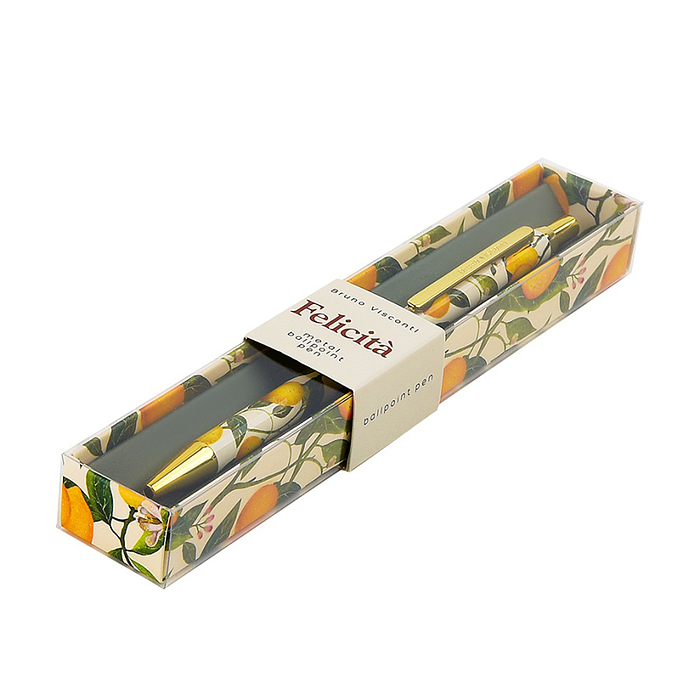 Ручка металлическая "Flora. Paradise. Lemons" шариковая, 0,7 мм, синяя, в подарочной упаковке