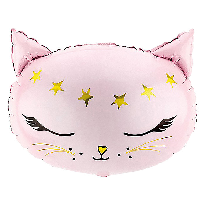 Шар (19''/48 см) Фигура, Голова, Волшебный котенок, Розовый, 1 шт. в уп.