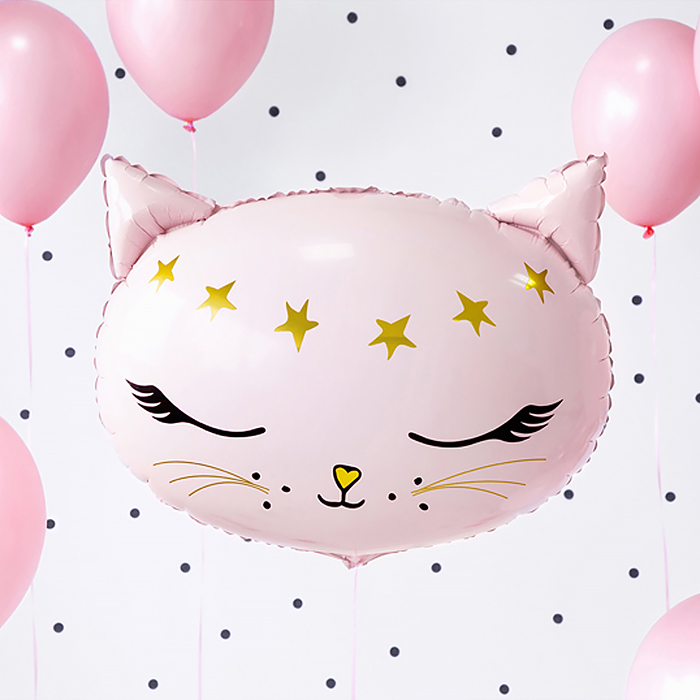 Шар (19''/48 см) Фигура, Голова, Волшебный котенок, Розовый, 1 шт. в уп.