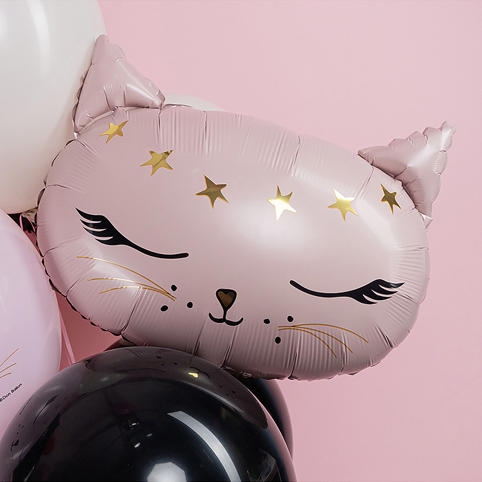 Шар (19''/48 см) Фигура, Голова, Волшебный котенок, Розовый, 1 шт. в уп.
