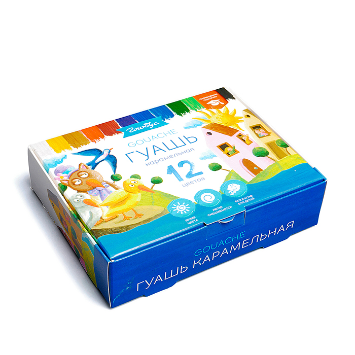 Гуашь 12 цв., 20 мл., классическая, картонная упаковка 