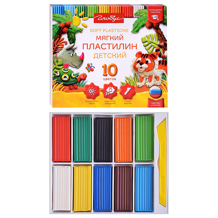 Пластилин детский повышенной мягкости, 10 цв.