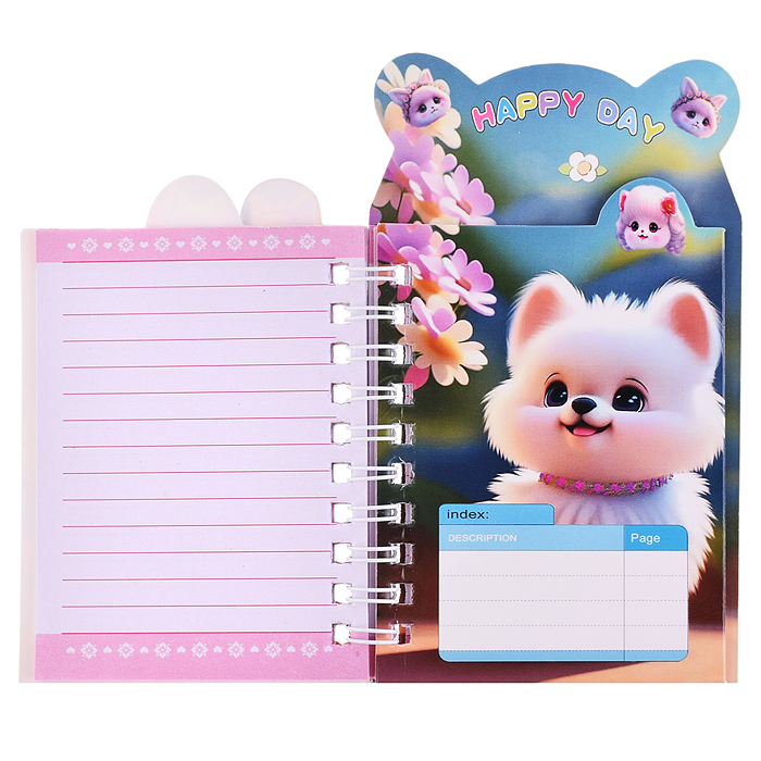 Блокнот на евроспирали "Собачки" 13.5x8см, 50 л. влинованный внутренний блок, плотность бумаги 70г/м