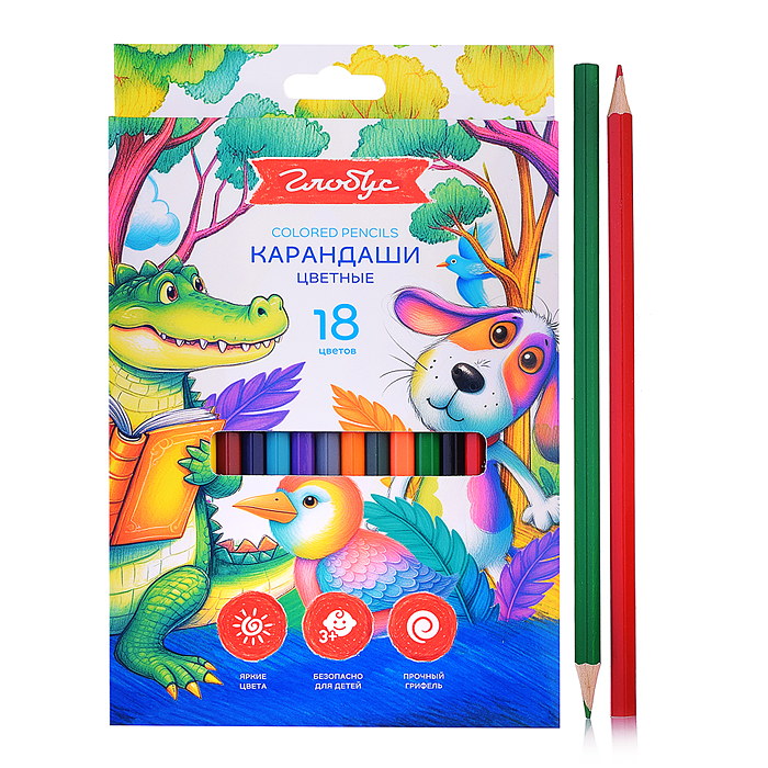 Карандаши цветные 18 цв. деревянные, европодвес 