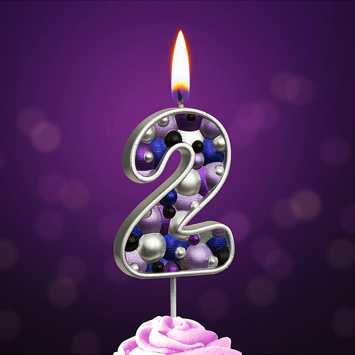 Свеча Цифра, 2 Пузырьки, на шпажке, Сиреневый, Металлик, 4*5,5 + 4 см, 1 шт. с держат.