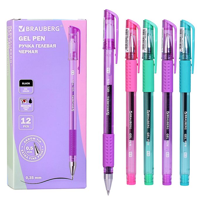 Ручка гелевая с грипом, кросс-серия "Pastel" черная стандартный узел 0,5 мм, линия письма 0,35 мм