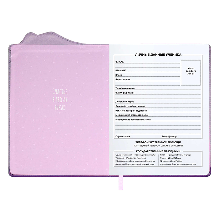 Дневник 1-11кл. "Милый котик в шапочке" кожзам. А5+; твёрдый переплёт с поролоном, 