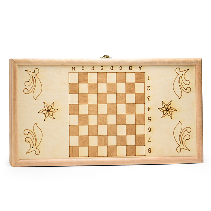 Нарды деревянные средние (рисунок-выжигание, фишки-дерево, лак) 500х250мм