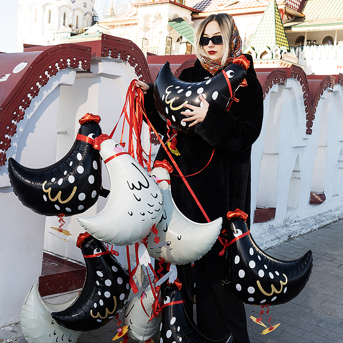 Шар 3D (23''/58 см) Ходячая Фигура, Курица, Черный, 1 шт. в уп.