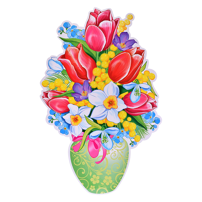 Плакат вырубной А3. Ваза весенняя с цветами (УФ-лак) 