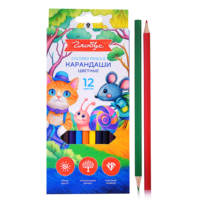 Карандаши цветные 12 цв. деревянные, европодвес 