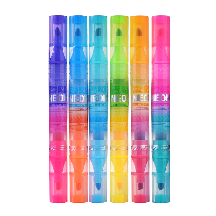 Набор маркеров-выделителей НЕОН Двухсторонние 6 штук, 12 цветов в наборе, в пласт. кейсе с европодв.