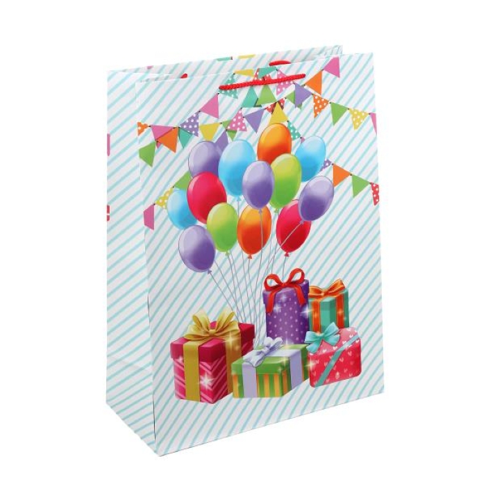Пакет подарочный с днем рождения, матовый, XL, 140 гр/м2 