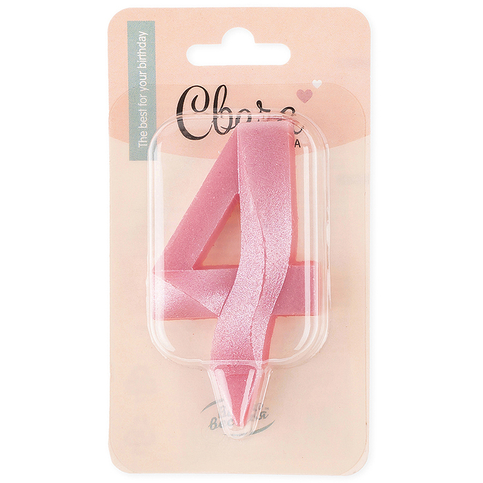 Свеча Цифра, 4 Грани, Розовый, 7 см, 1 шт.