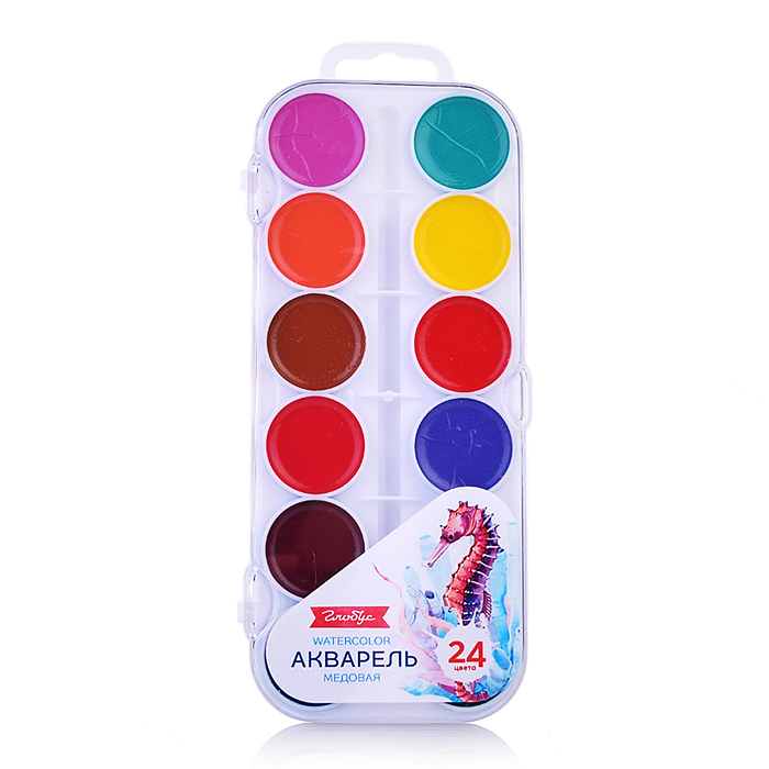 Краски акварельные медовые 24 цвета, пластик. упаковка, европодвес 