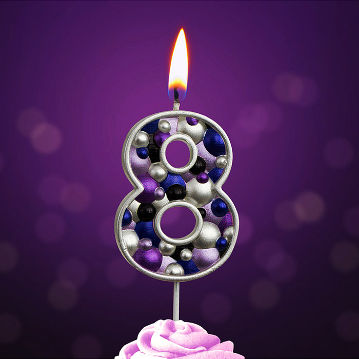 Свеча Цифра, 8 Пузырьки, на шпажке, Сиреневый, Металлик, 4*5,5 + 4 см, 1 шт. с держат.
