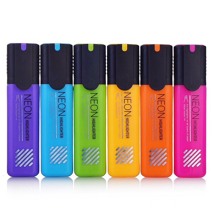 Набор неоновых маркеров-выделителей 6 цветов в наборе, упаковка ПВП с европодвесои 