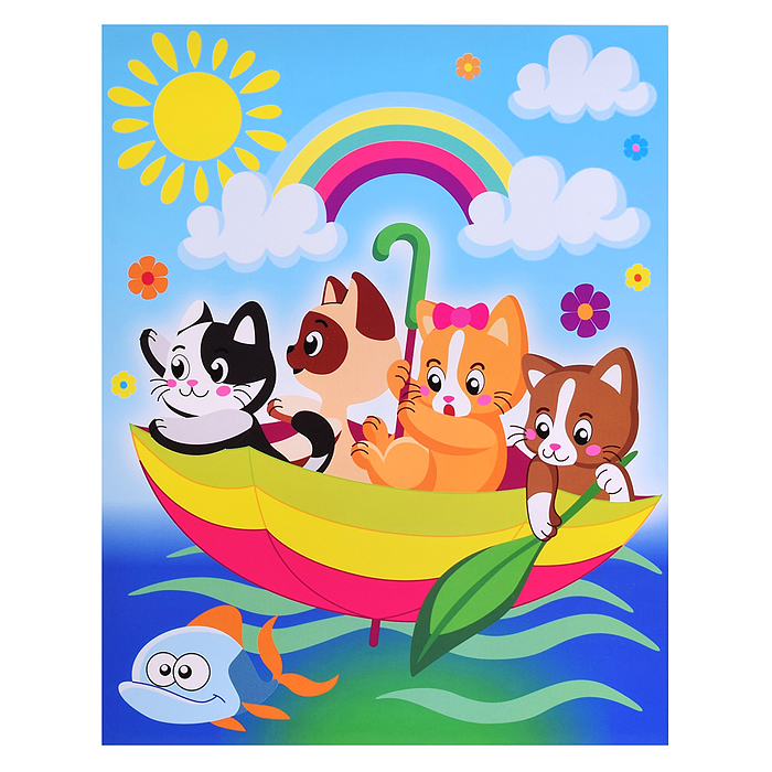 3Д аппликация. Раскраска. Котята в зонтике