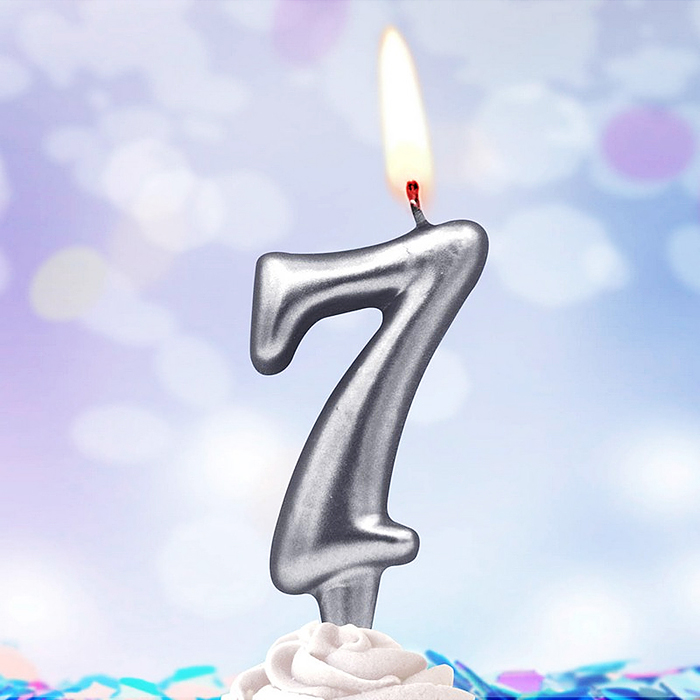 Свеча Цифра, 7, Серебро, 6 см, 1 шт.