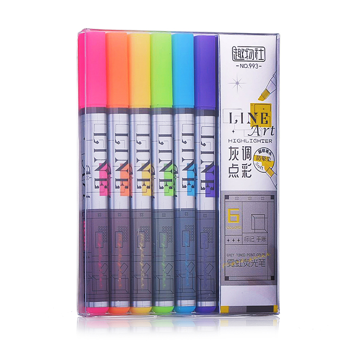 Набор Арт маркеров-выделителей  6 неоновых цветов в наборе, квадратный корпус  европодвес