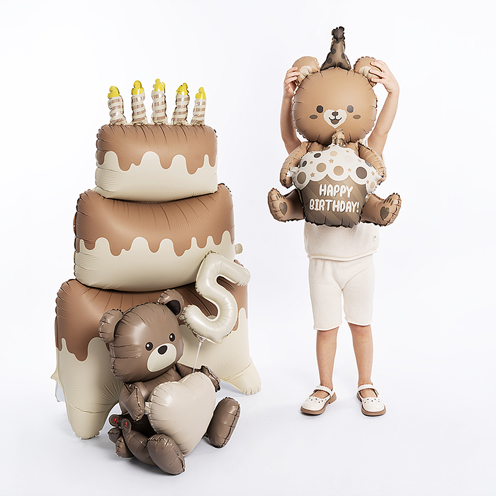 Шар (23''/58 см) Фигура 3D, Мишка с капкейком, Бежевый, Сатин, 1 шт. в уп.