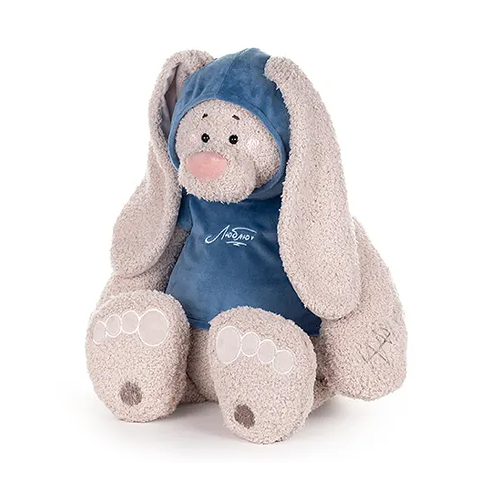 Заяц Вито в кофте т.бирюзовой, 37см