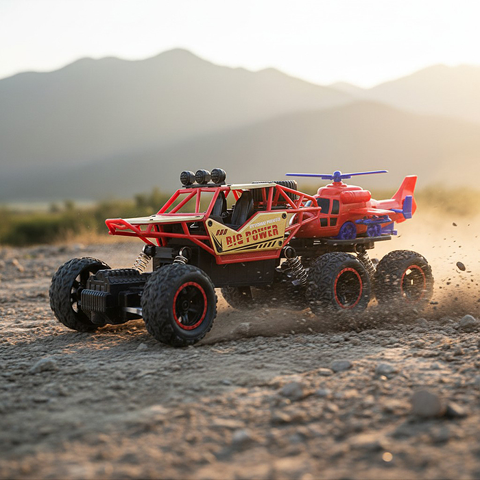 Машина DY1888-44A "Багги" с вертолетом р/у, 27 MHz (свет, USB) в коробке