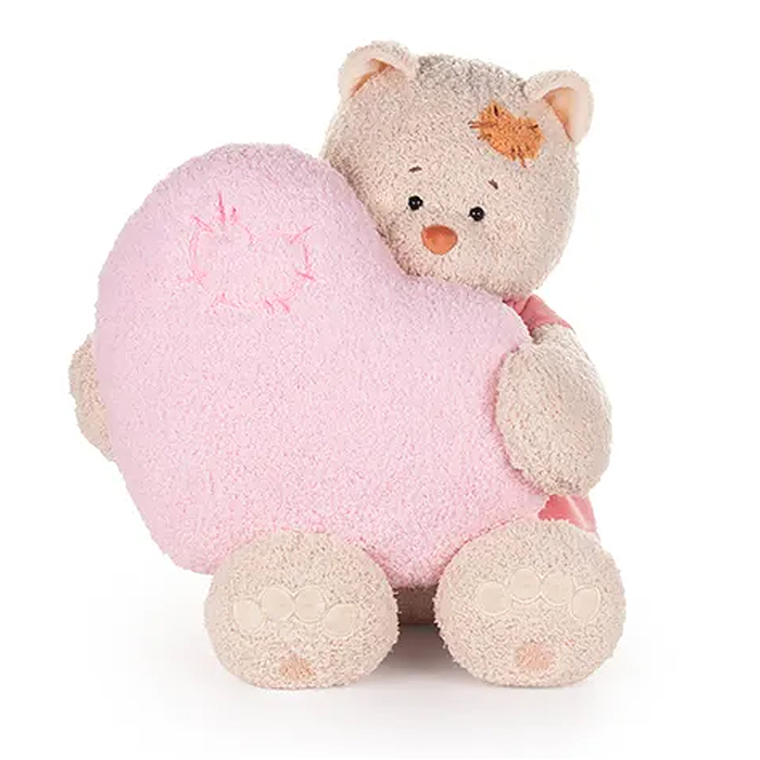 Кошка Мэри в пудровом платье, с сердцем подушкой розовой, 37см 