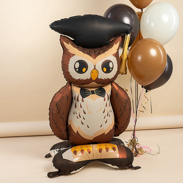 Шар 3D (59''/150 см) Фигура на подставке, Сова Выпускник, 1 шт. в уп.
