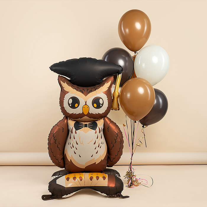 Шар 3D (59''/150 см) Фигура на подставке, Сова Выпускник, 1 шт. в уп.