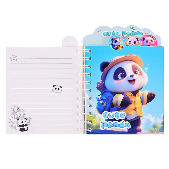 Блокнот на евроспирали "Панда" 12,8х17,9 см, 80 л., линованный внутренний блок, с разделителями