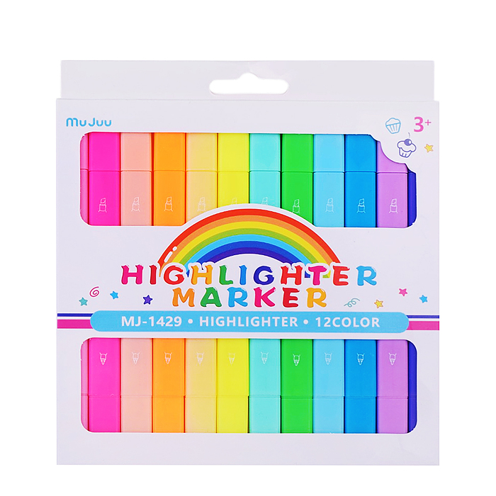 Набор маркеров-выделителей  ДВУХСТОРОННИХ  (12 цветов в наборе),  упаковка с европодвесом