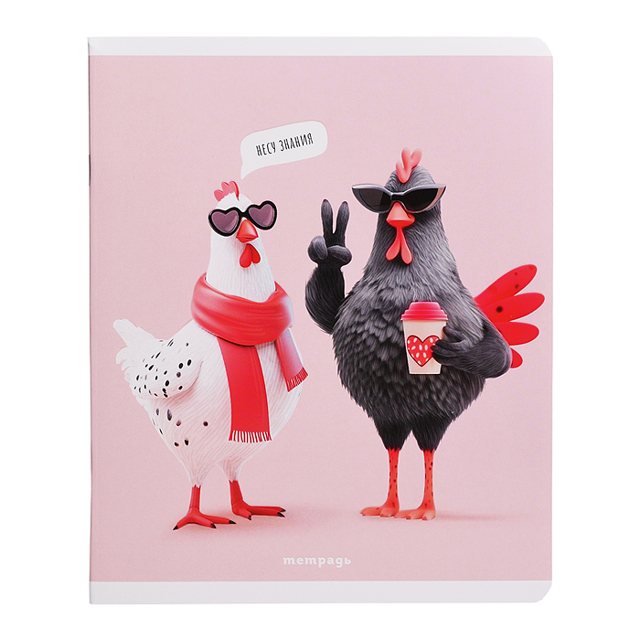 Тетрадь 48 л, клетка "Стильные курочки" А5+, мягкий переплёт (2 скобы)