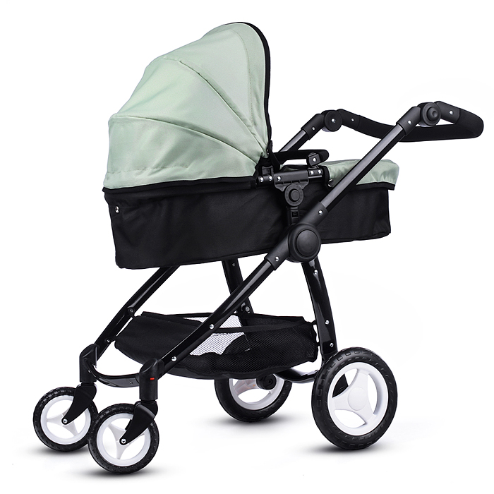 Коляска для кукол 9696 металлическая, цвет черно-зеленый
