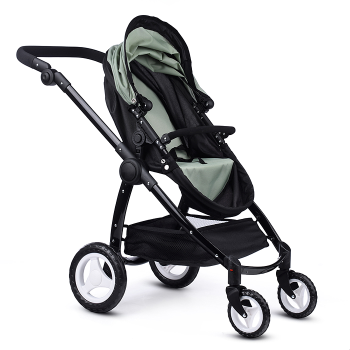 Коляска для кукол 9696 металлическая, цвет черно-зеленый