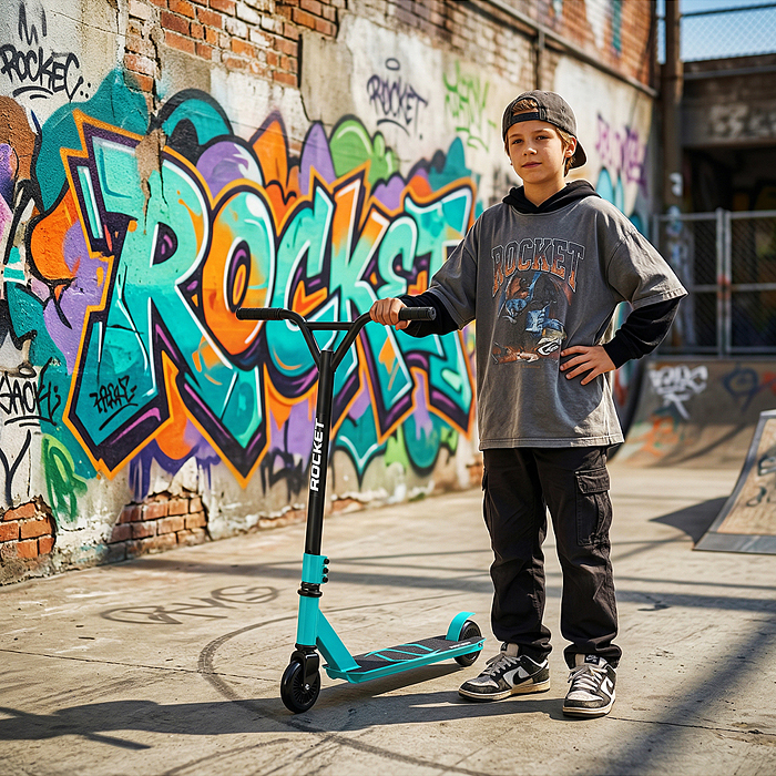 Самокат трюковый R0223 ROCKET,колеса PU/пластик 100 мм,ABEC 7, бирюзовый (в пакете)