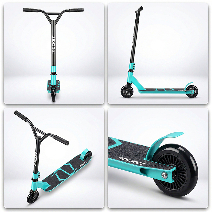 Самокат трюковый R0223 ROCKET,колеса PU/пластик 100 мм,ABEC 7, бирюзовый (в пакете)