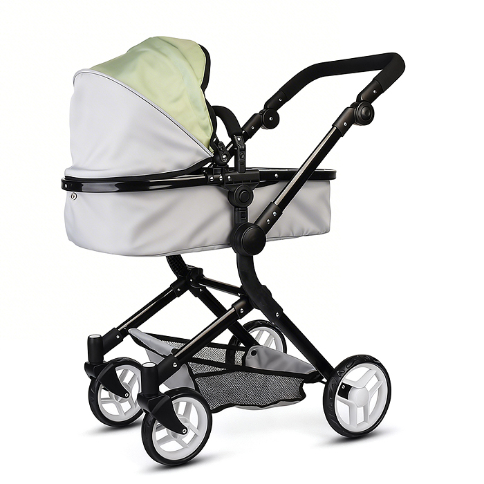 Коляская кукольная 9707 металлическая, прогулочная, с корзиной, серо-зеленая