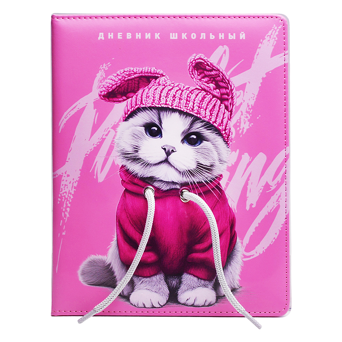 Дневник 1-11 кл. "Котик в худи" кожзам: А5+; твёрдый переплёт с поролоном