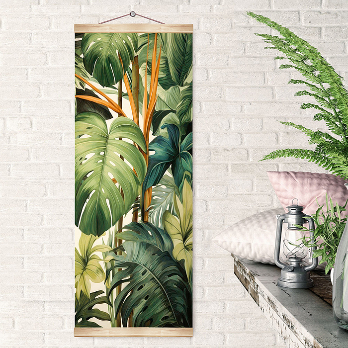 Картина по номерам 35х88 "Тропические листья монстеры" панно 22 цвета 1/24