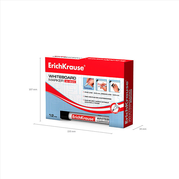 Маркер для досок W-500, цвет чернил черный (в коробке по 12 шт.)