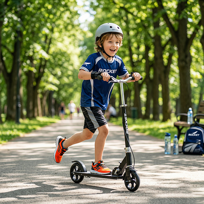 Самокат 2-х колесный R0222 ROCKET,колеса PU/ 145 мм,ABEC 7, черный (в пакете)