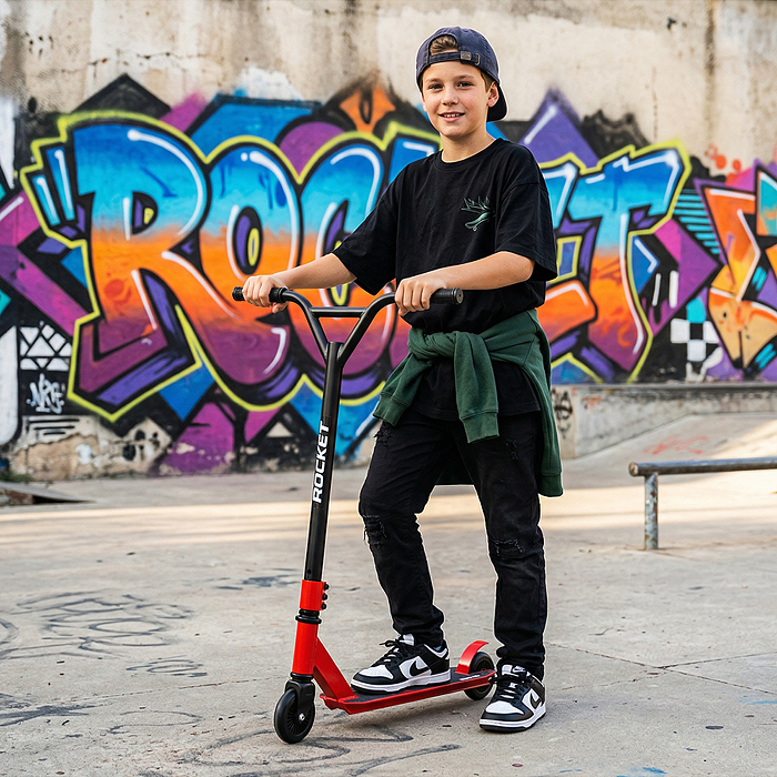 Самокат трюковый ROCKET R0223 колеса PU/пластик 100 мм,ABEC 7, красный (в пакете)