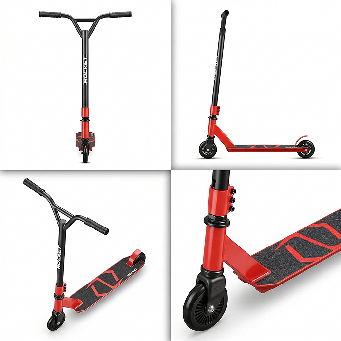 Самокат трюковый ROCKET R0223 колеса PU/пластик 100 мм,ABEC 7, красный (в пакете)