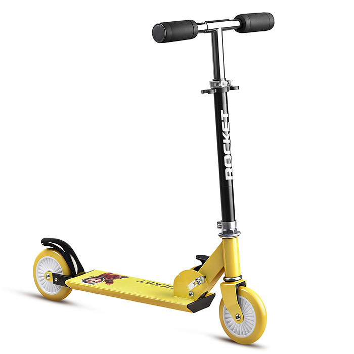 Самокат 2-х колесный R0221 ROCKET,колеса PU/ 125 мм, ABEC 7, жёлтый (в пакете)